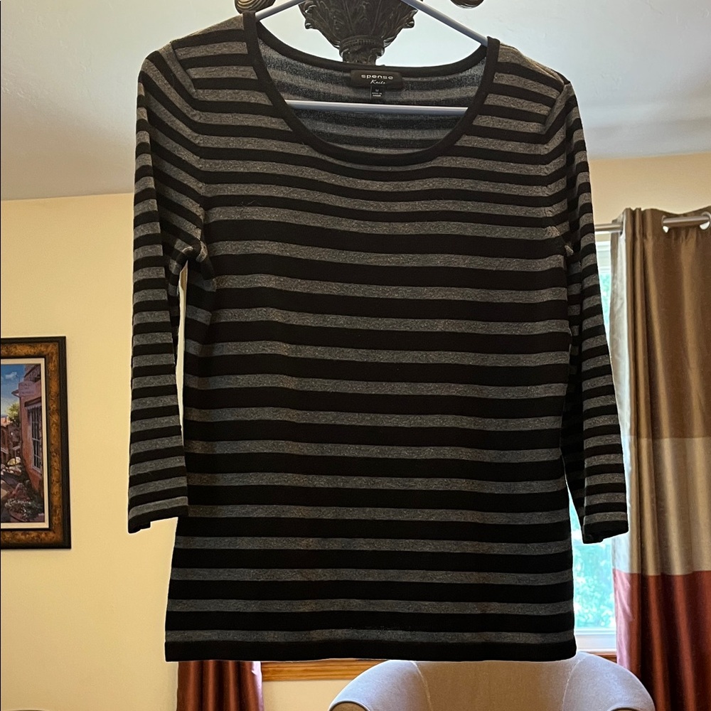 Spense Black and Gray Striped Long Sleeve Top